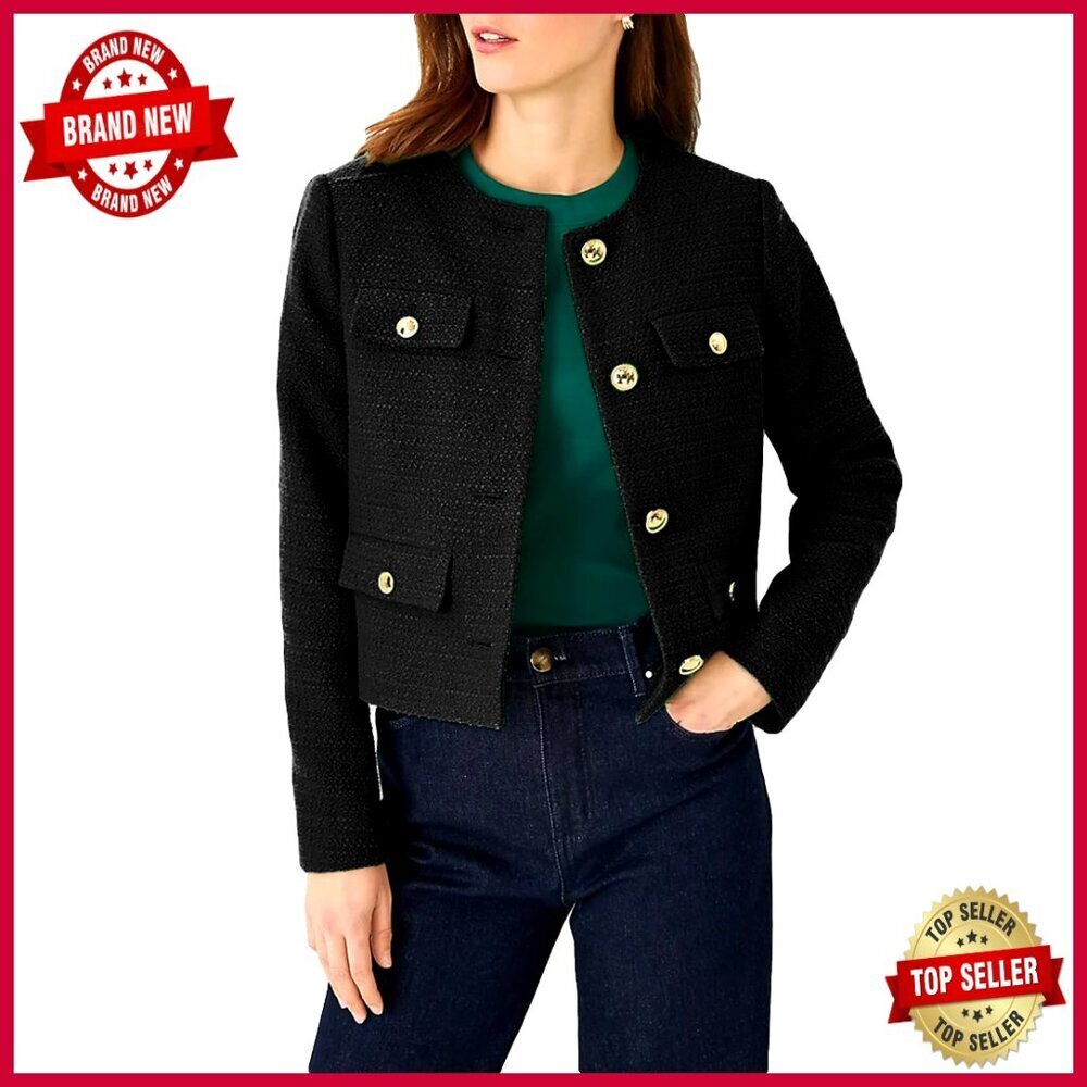 Cropped Tweed Blazer Collarless Slim Fit Business Casual Jacket